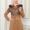 Damen Winter-Trenchcoat aus Wildleder und Leder 1351 - Tabak