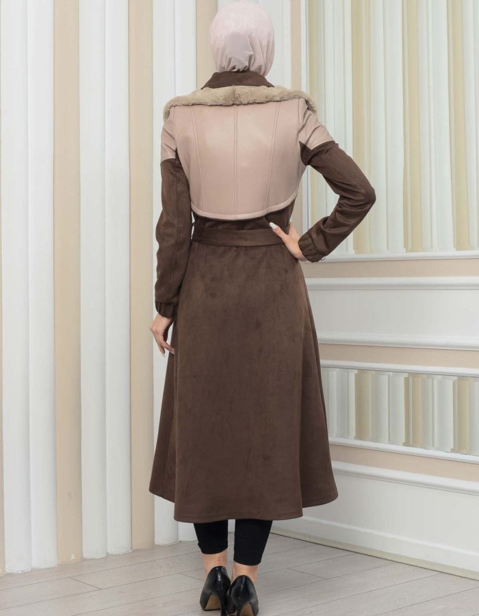 Damen Winter-Trenchcoat aus Wildleder und Leder 1351 - Beige