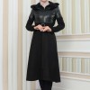 Damen Winter-Trenchcoat aus Wildleder und Leder 1351 - Schwarz