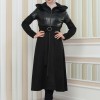 Damen Winter-Trenchcoat aus Wildleder und Leder 1351 - Schwarz