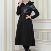 Damen Winter-Trenchcoat aus Wildleder und Leder 1351 - Schwarz