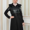 Damen Winter-Trenchcoat aus Wildleder und Leder 1351 - Schwarz