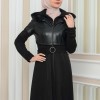 Damen Winter-Trenchcoat aus Wildleder und Leder 1351 - Schwarz