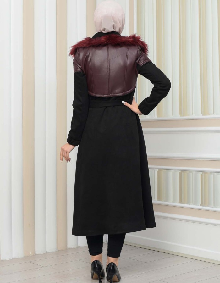 Damen Winter-Trenchcoat aus Wildleder und Leder 1351 - Bordeaux