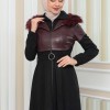 Damen Winter-Trenchcoat aus Wildleder und Leder 1351 - Bordeaux