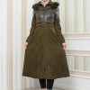 Women's Winter Suede and Leather Trench Coat 1351 - khaki