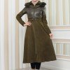 Women's Winter Suede and Leather Trench Coat 1351 - khaki