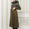 Women's Winter Suede and Leather Trench Coat 1351 - khaki