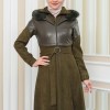 Women's Winter Suede and Leather Trench Coat 1351 - khaki