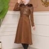 Damen Winter-Trenchcoat aus Wildleder und Leder 1351 - Braun