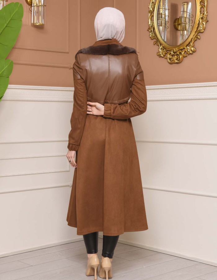 Damen Winter-Trenchcoat aus Wildleder und Leder 1351 - Braun
