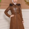 Damen Winter-Trenchcoat aus Wildleder und Leder 1351 - Braun