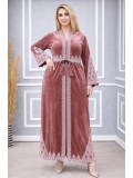 Bestickte Abaya aus koreanischem Samt 709  - Puder