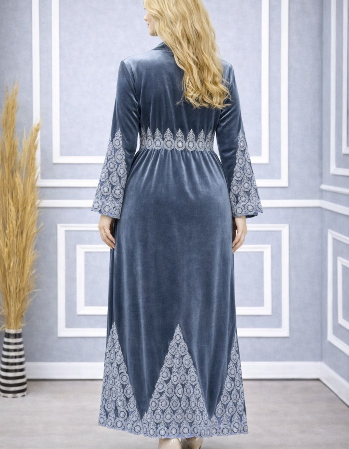 709 عباية مخمل سحاب  - Grau
