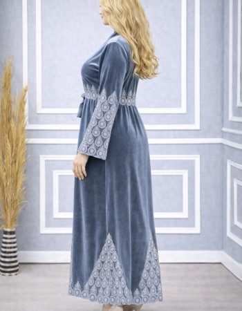 Bestickte Abaya aus koreanischem Samt 709  - Grau