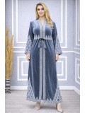 Bestickte Abaya aus koreanischem Samt 709  - Grau