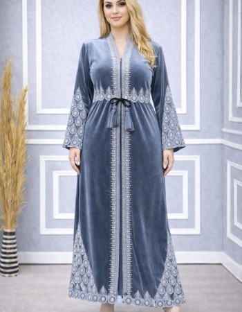 Bestickte Abaya aus koreanischem Samt 709  - Grau