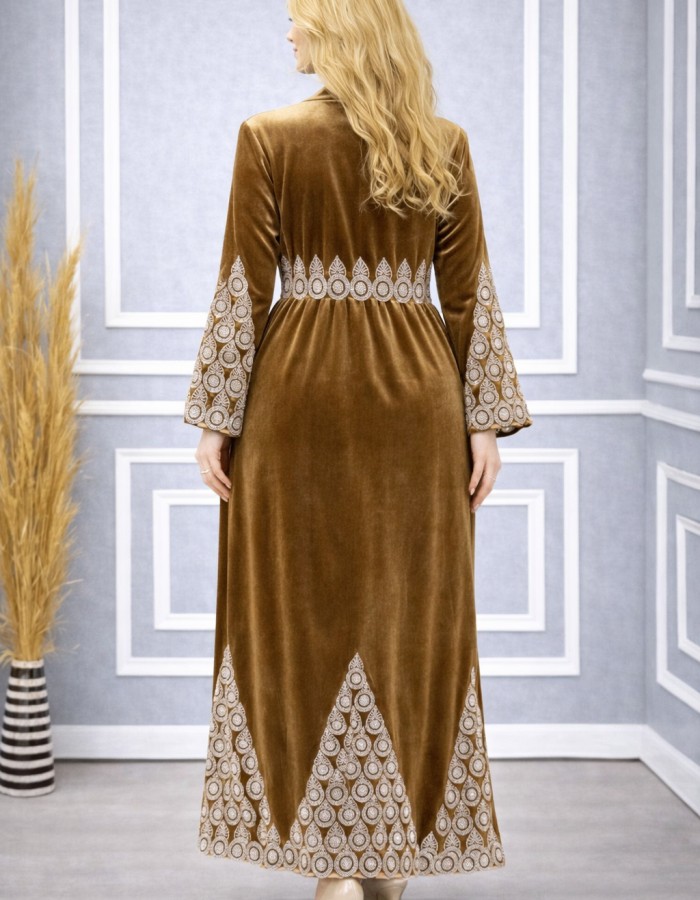 709 عباية مخمل سحاب  - gold