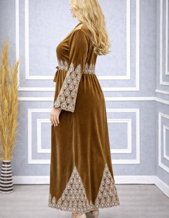 Bestickte Abaya aus koreanischem Samt 709  - Gold