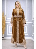 Bestickte Abaya aus koreanischem Samt 709  - Gold