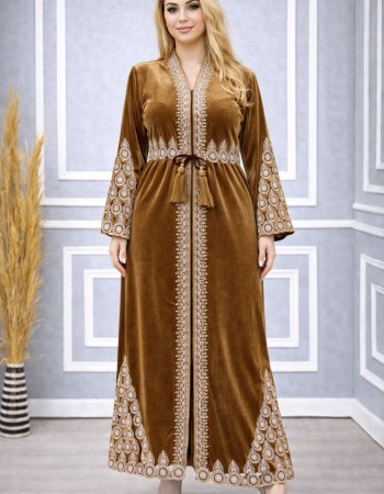 Bestickte Abaya aus koreanischem Samt 709  - Gold